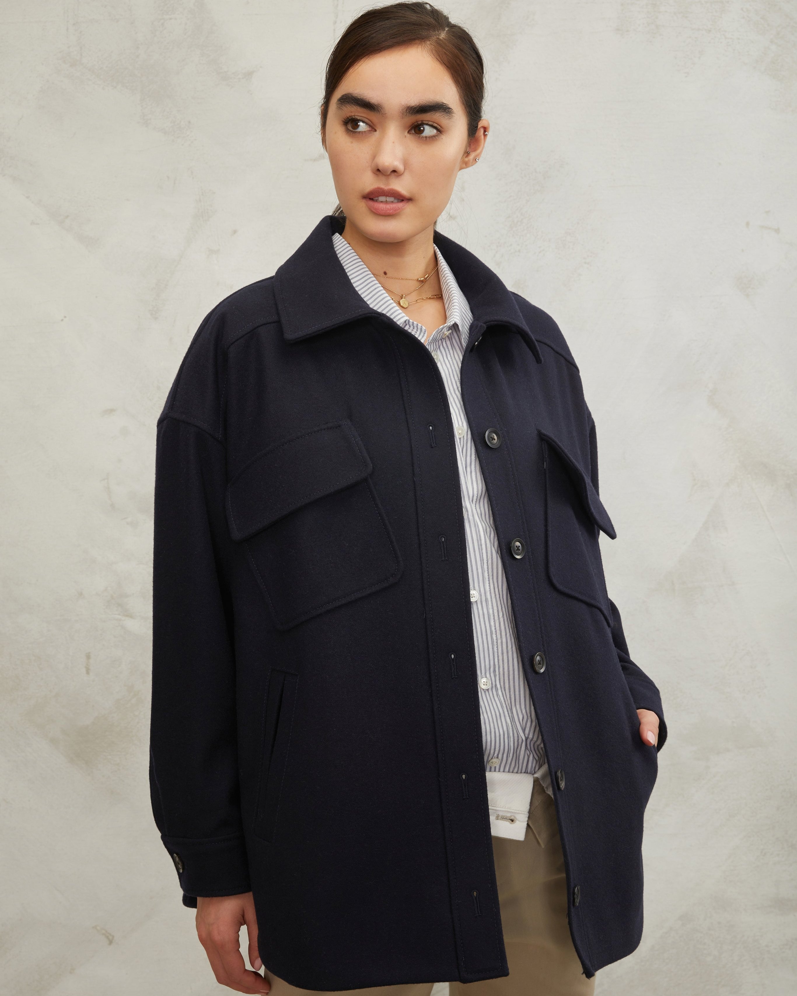 Amari Light Wool Shirt Jacket - Admiral Navy