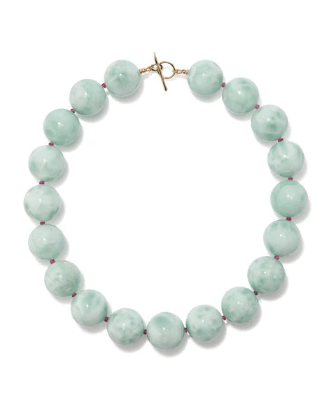 Green Angelite, Ruby & 14K Gold Necklace