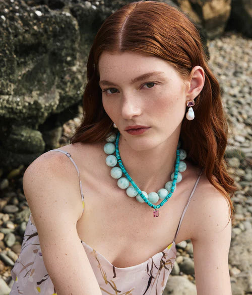 Green Angelite, Ruby & 14K Gold Necklace