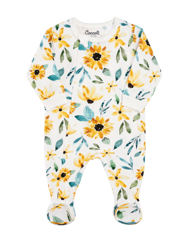 CottonModal Zipper Footie - Cream Sunflowers