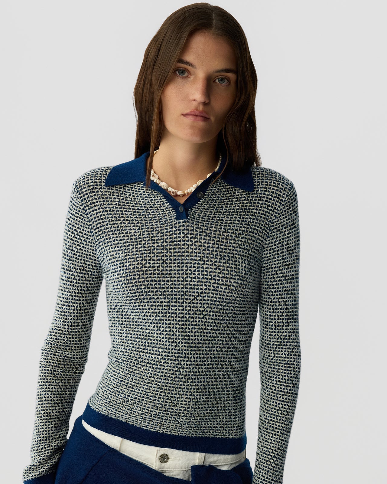 Pique L/S Shrunken Polo - Navy Combo