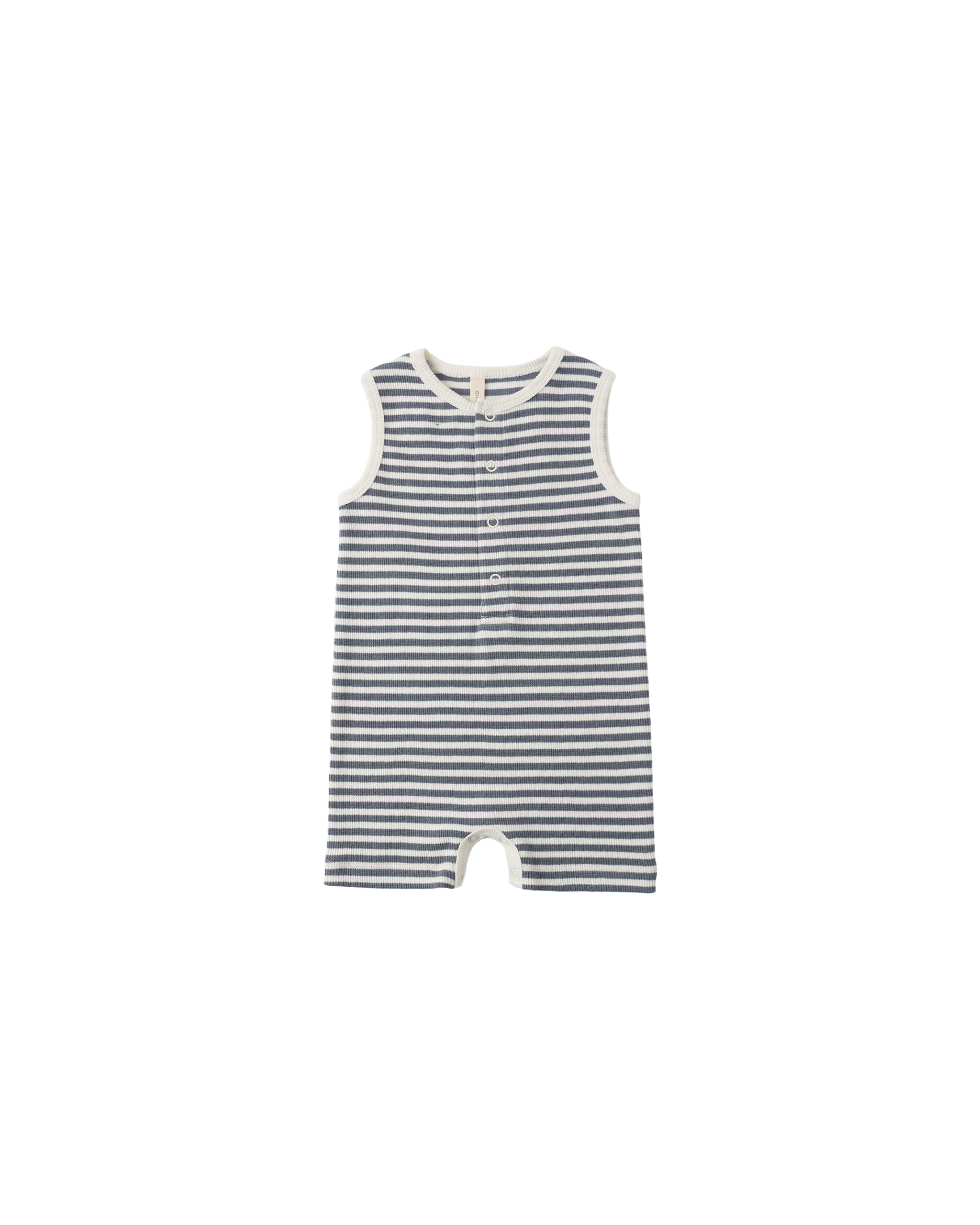 Ribbed Henley Romper - Stripe
