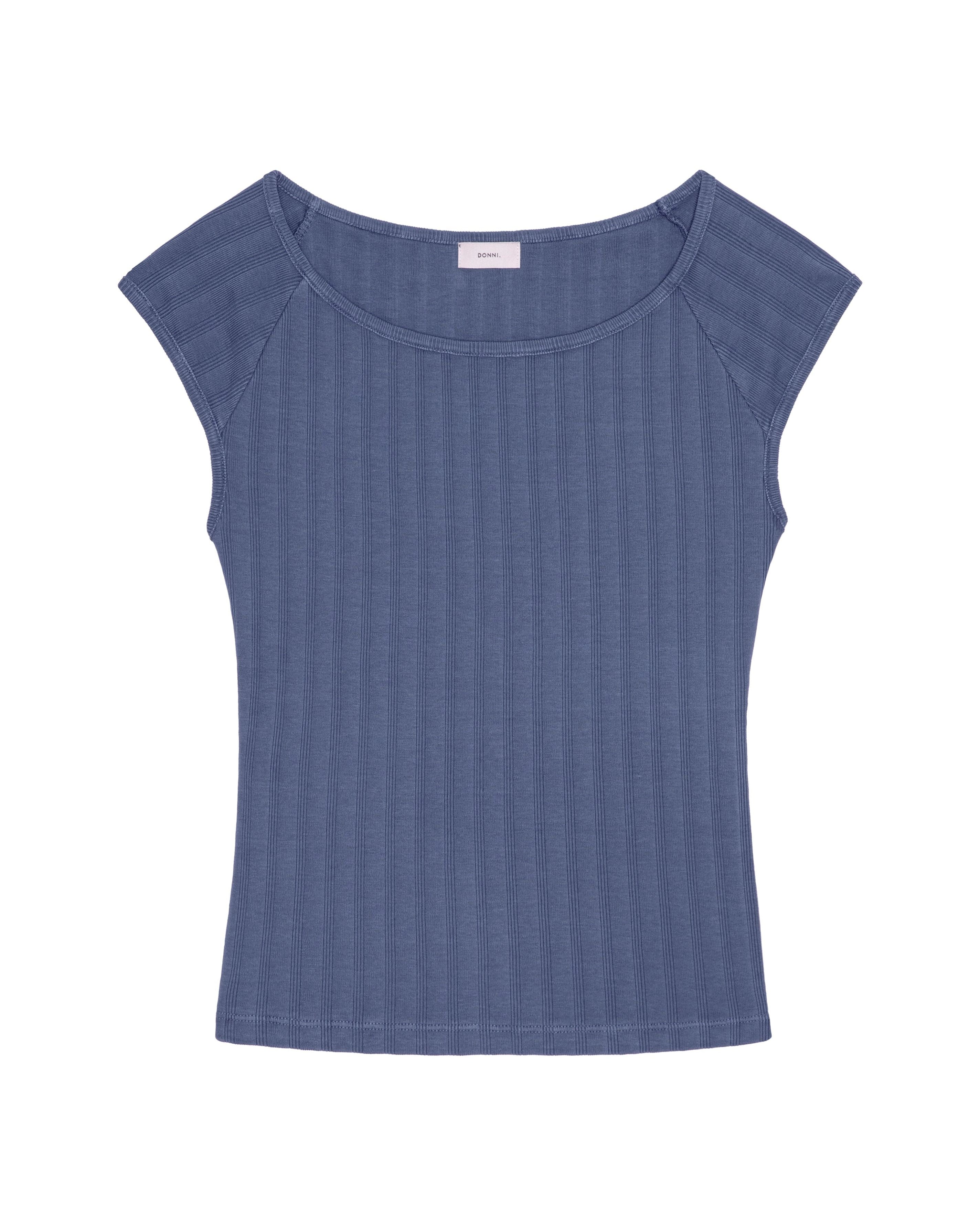 The Varied Rib Wide Neck Tee - Lapis