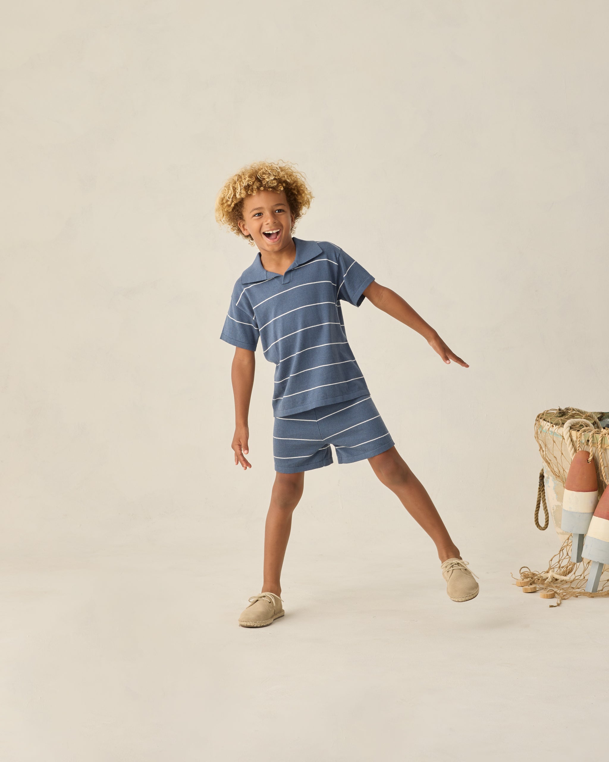 Chandler Knit Polo and Short Set - Navy Stripe