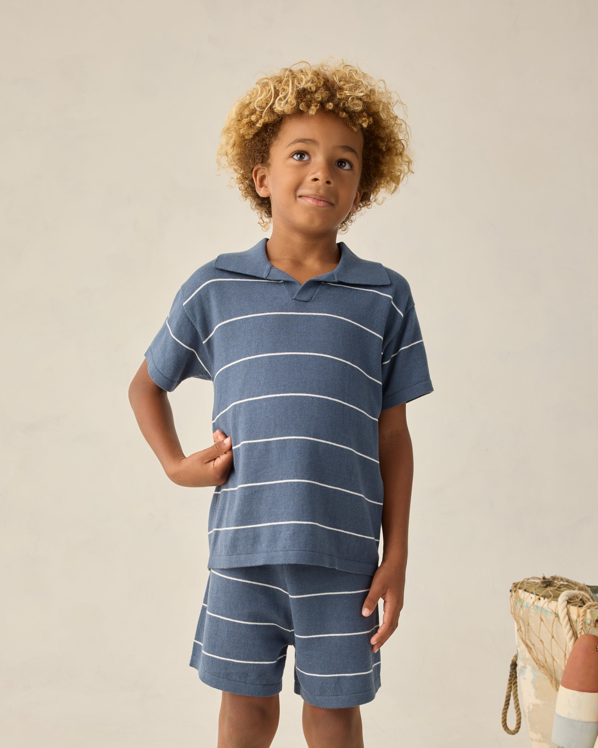 Chandler Knit Polo and Short Set - Navy Stripe