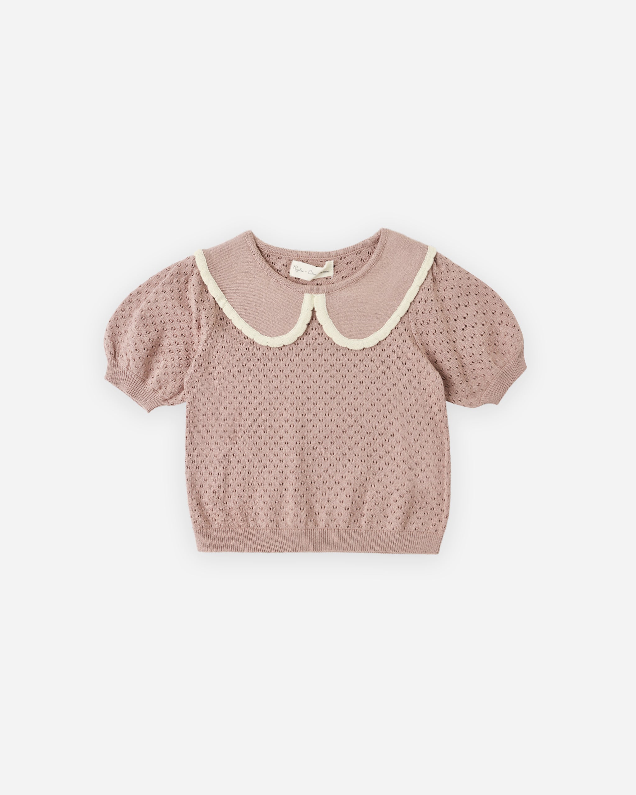 Pointelle Collared Top - Rosewood