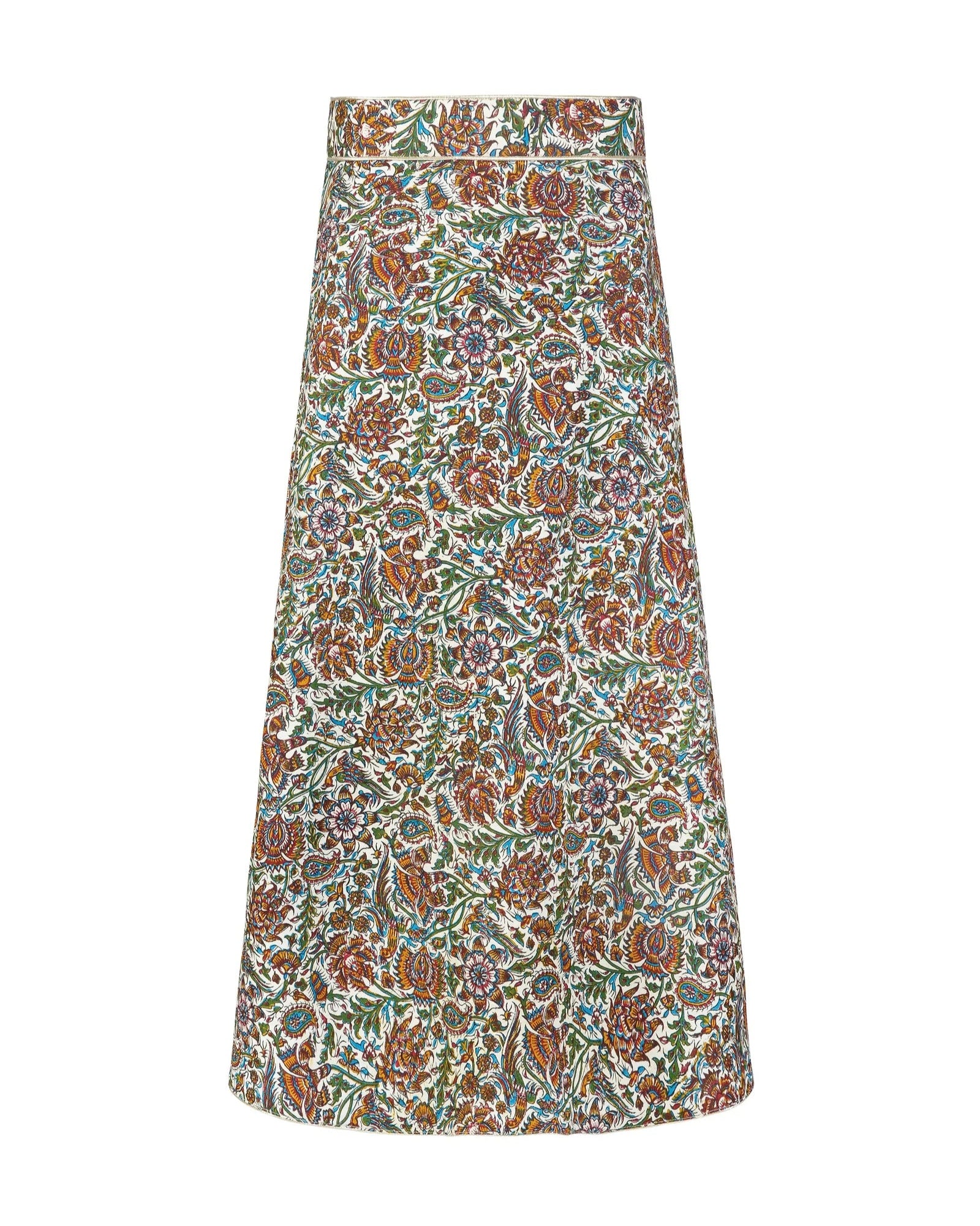 Shiva Midi Ghalamkar Skirt - Blue Iris Green Paisley