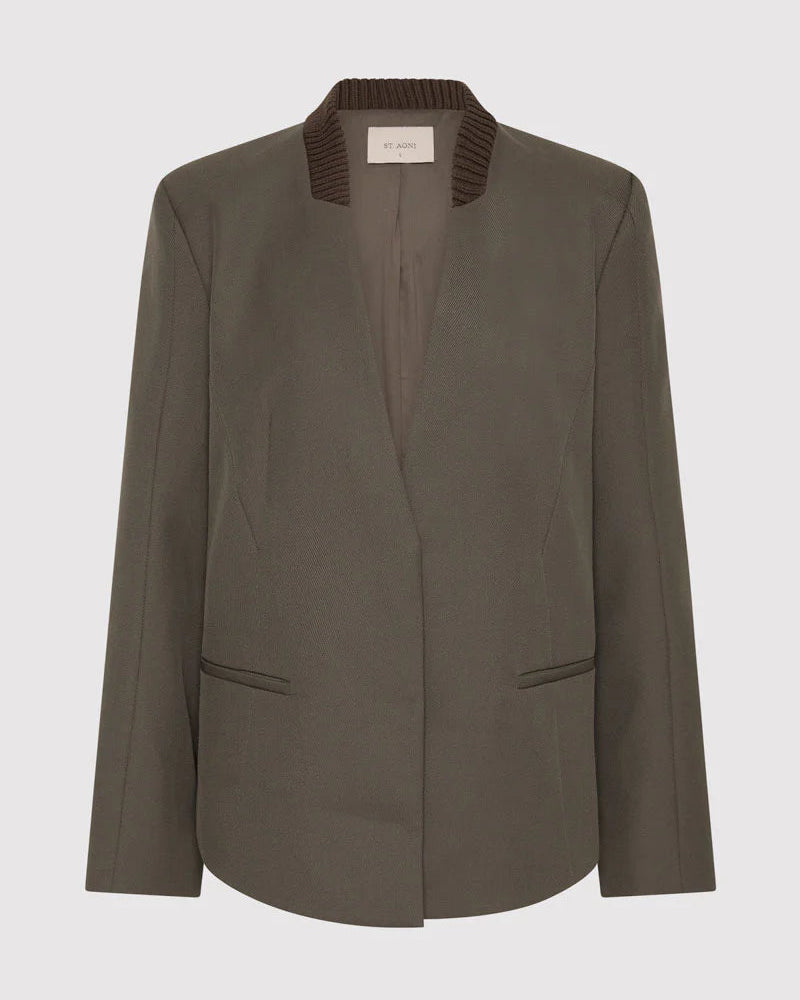 Rib Collar Blazer - Khaki