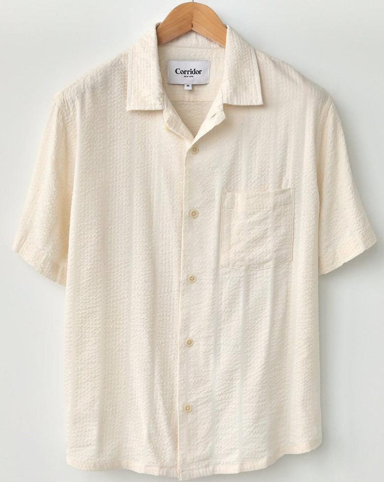 Striped Seersucker Short Sleeve Shirt - White