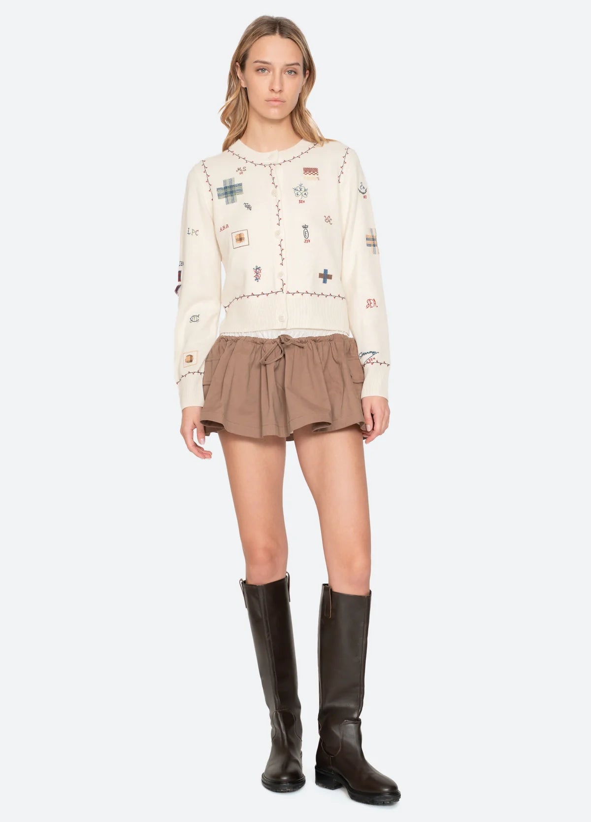 Claira Emb Knit Cardigan - Cream