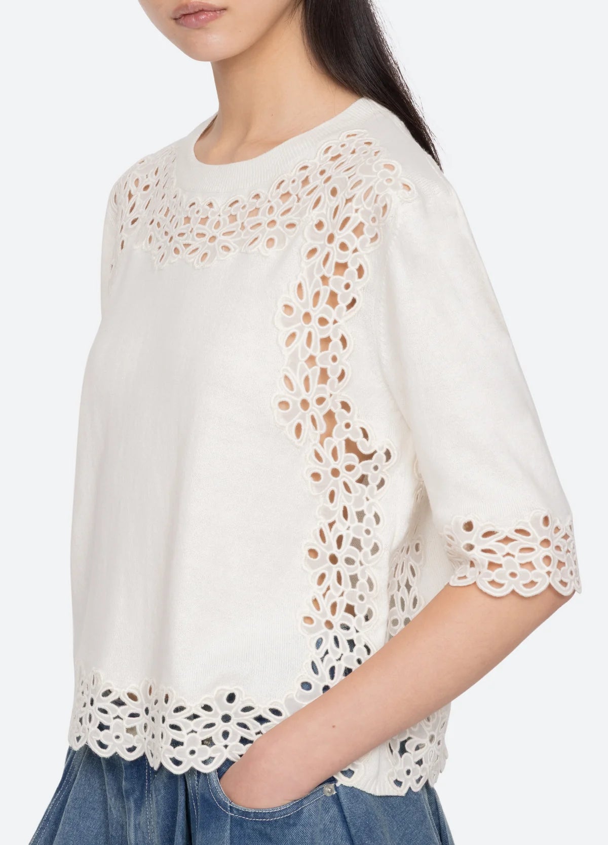 Leila Eyelet Sweater - Cream