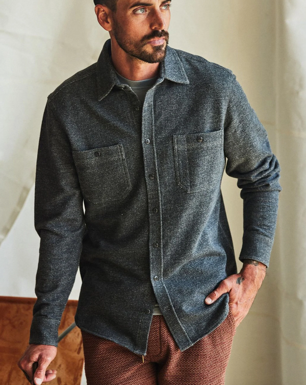 The Utility Shirt in Navy French Terry Twill Knit