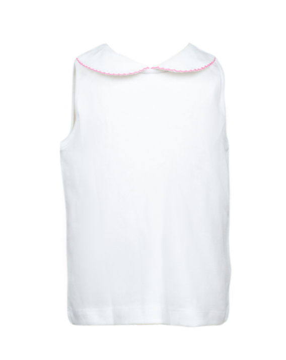 Classic Peter Pan Sleeveless Shirt Pima - White with Pink Trim