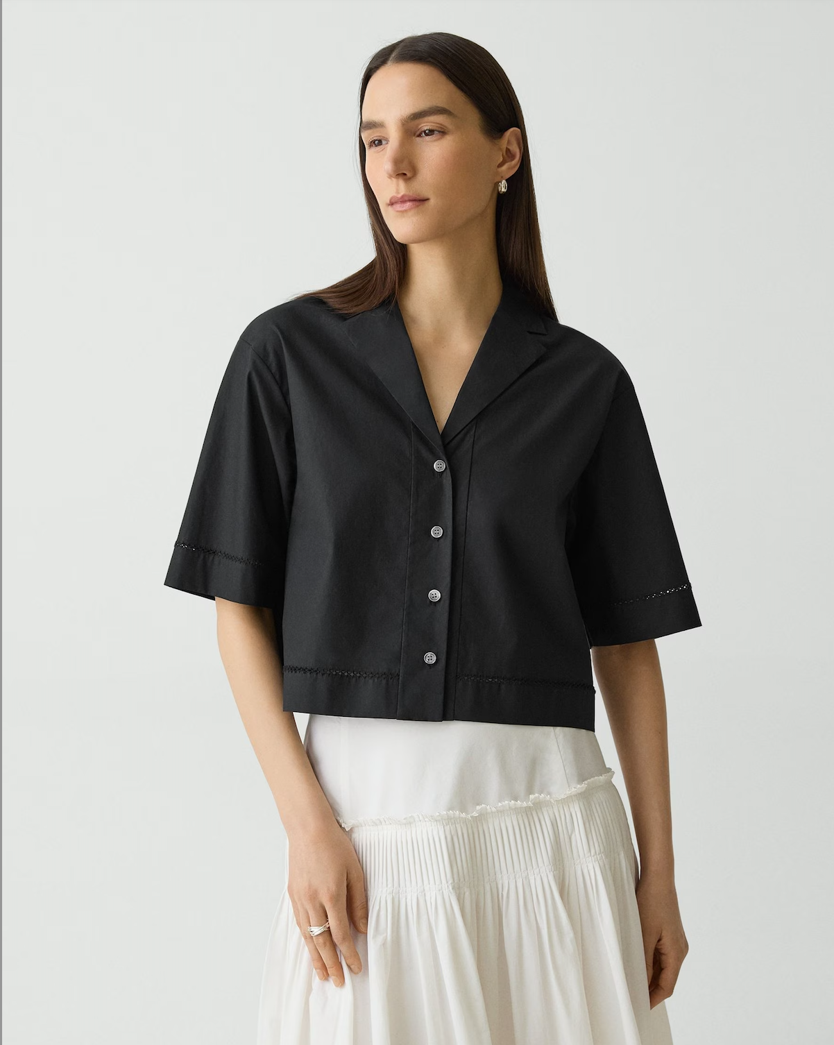 Boxy Camp Shirt in City Poplin - Black
