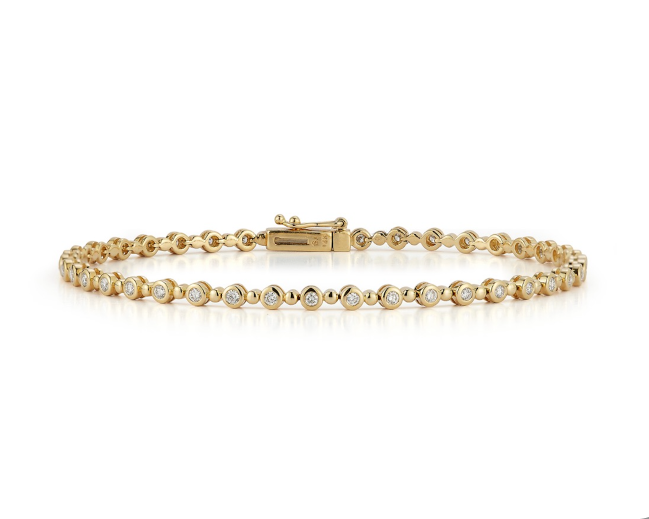 Bezel Set Diamond Tennis Bracelet with Beads
