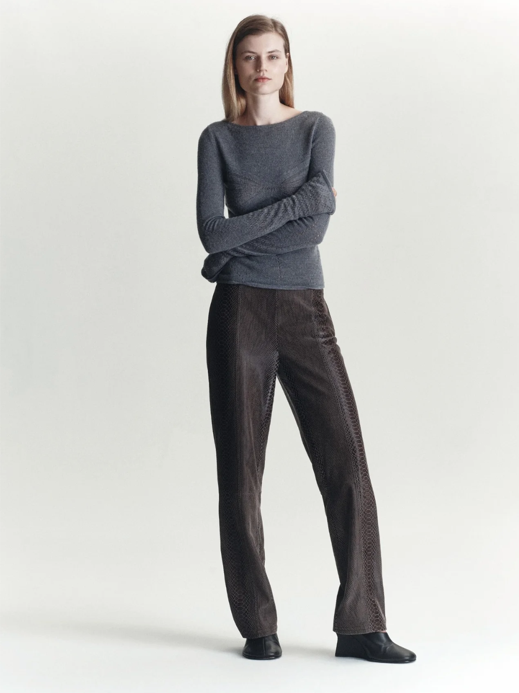 Amelia Pointelle Top - Melange Gray