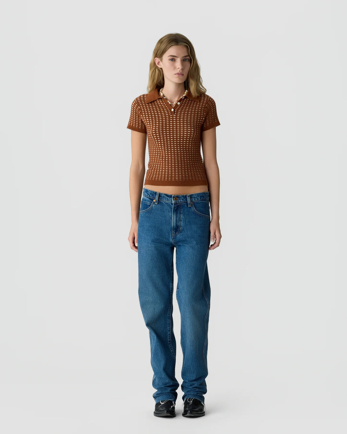 Shrunken Waffle Polo - Burnt Sienna/Sandstone