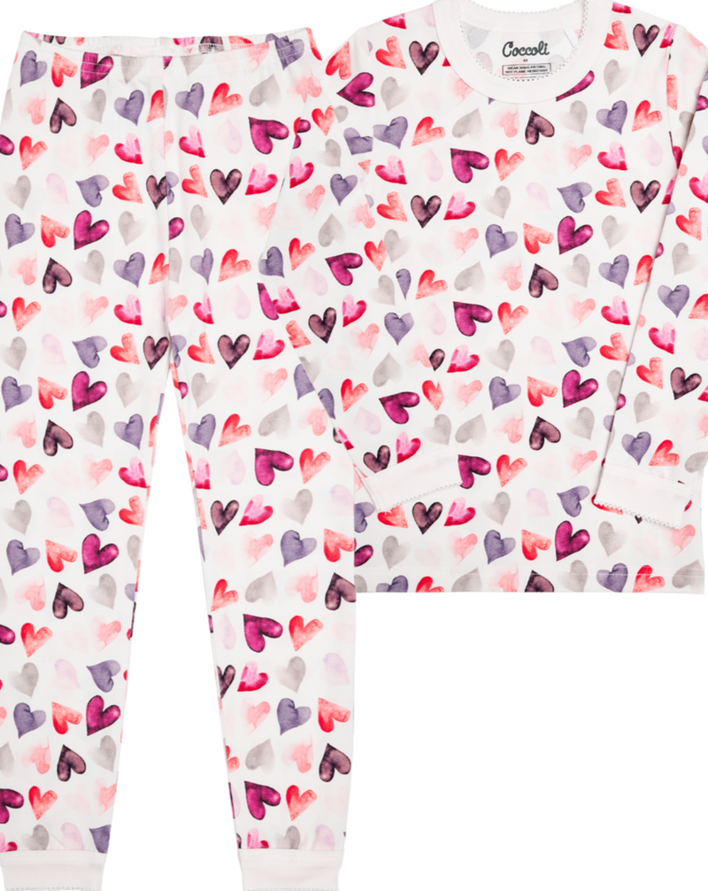Cotton Modal Long Sleeve Pyjama - Cream Hearts