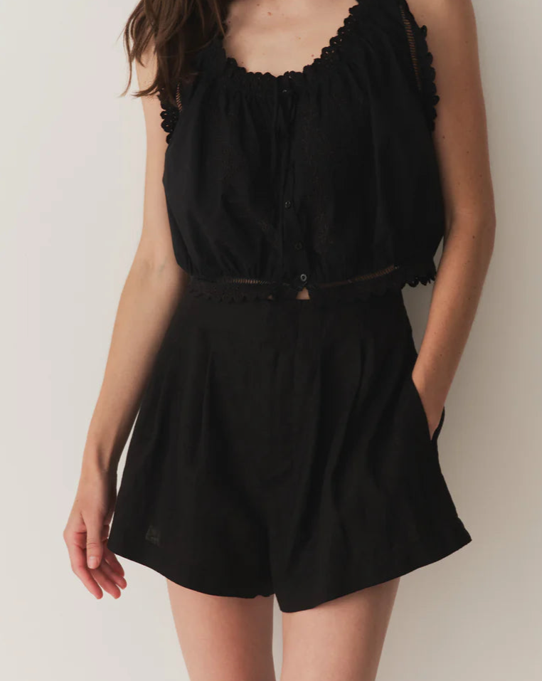 La Rue Linen Short - Black