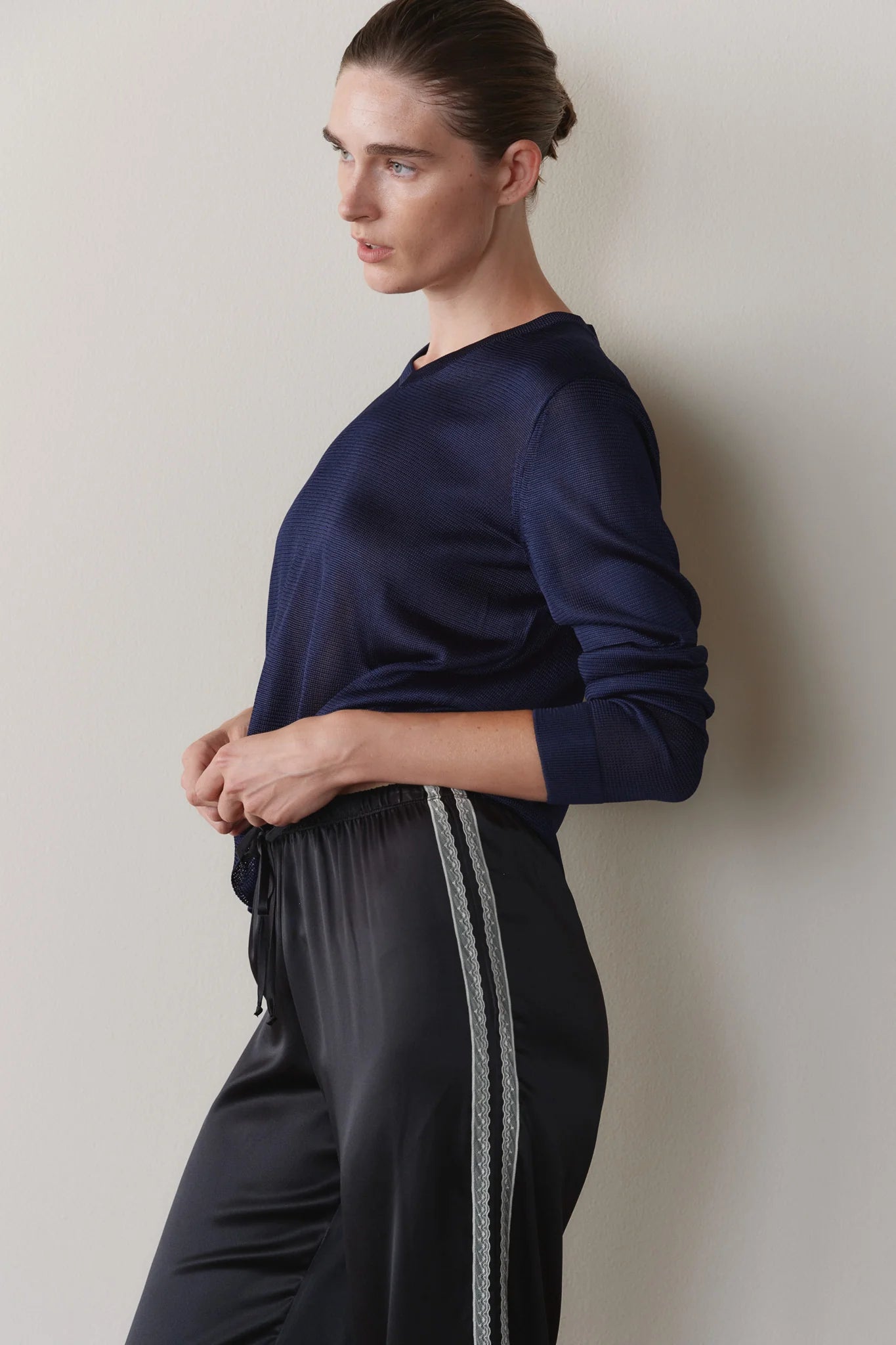 The Silk Lace Stripe Crop Pant - Espresso