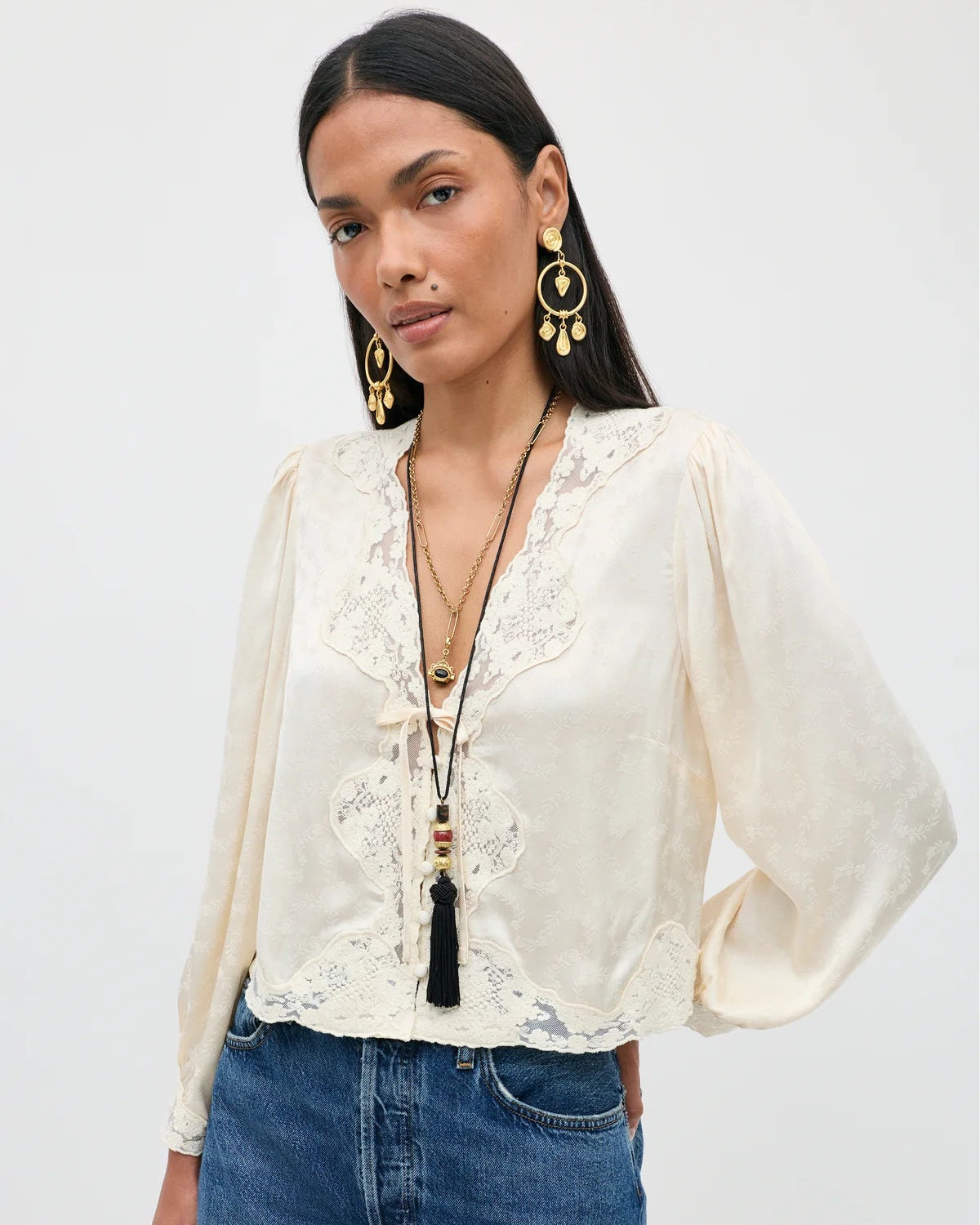Tove Top - Floral Trail Jacquard Champagne