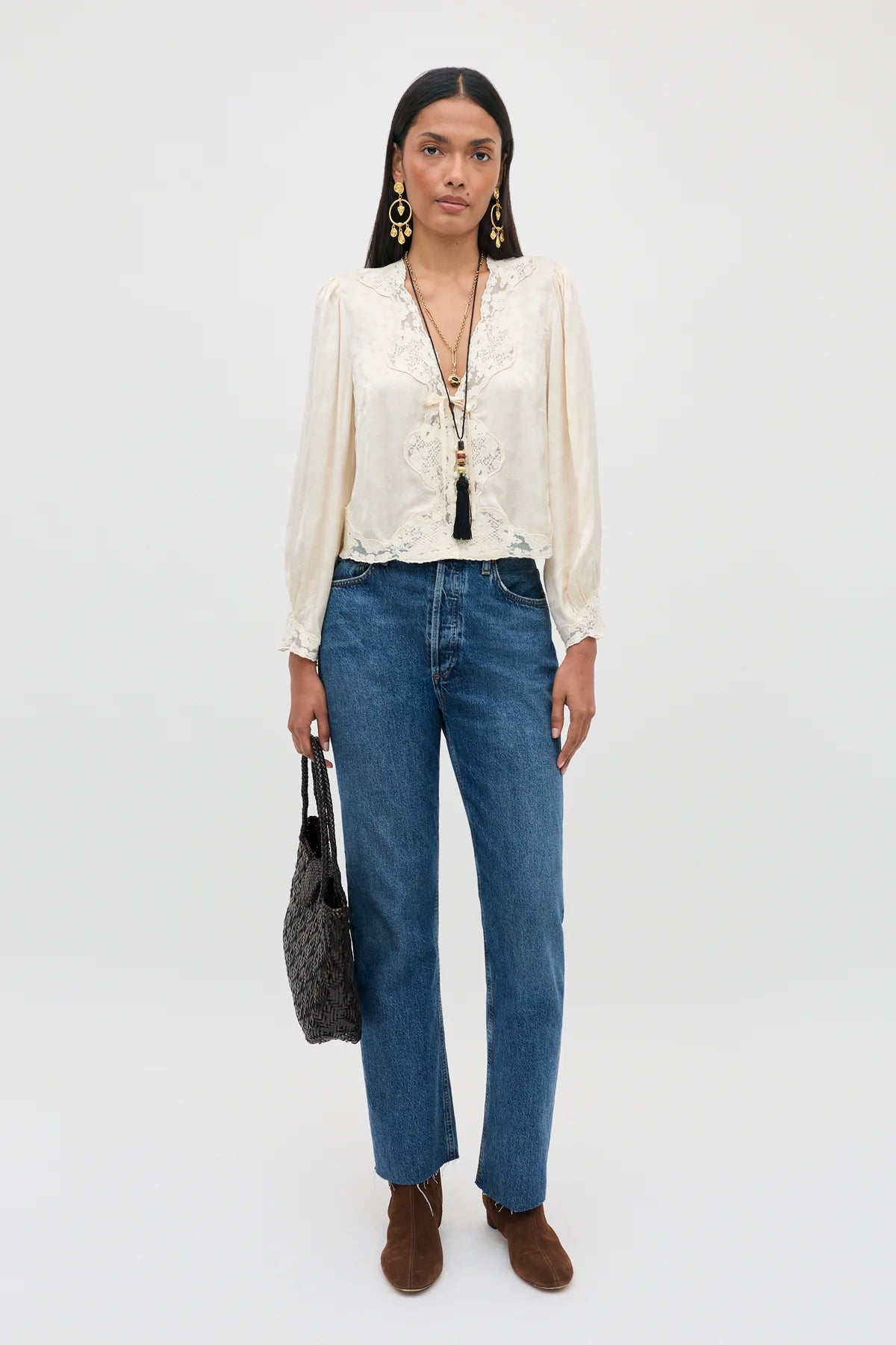 Tove Top - Floral Trail Jacquard Champagne