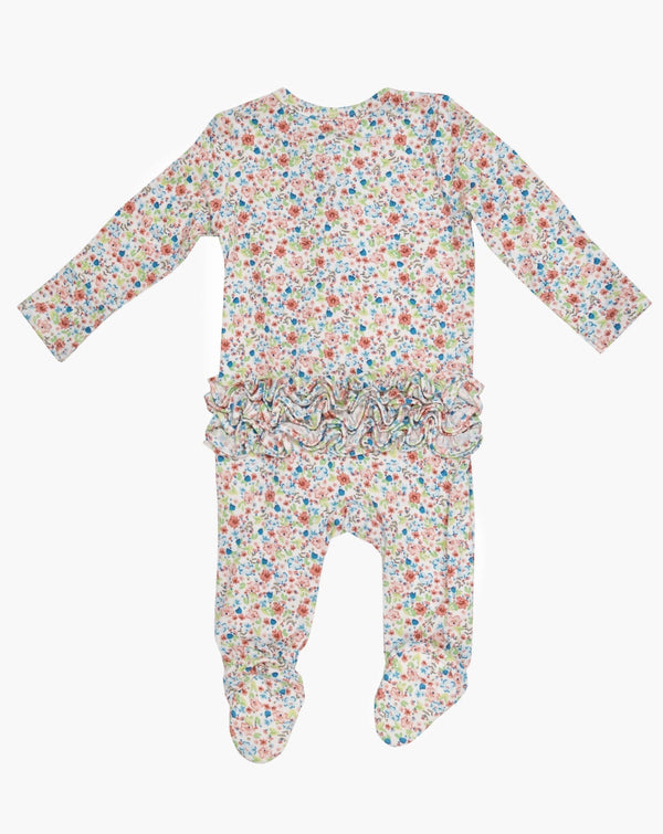 2 Way Ruffle Zipper Footie and Headband - Dainty Floral