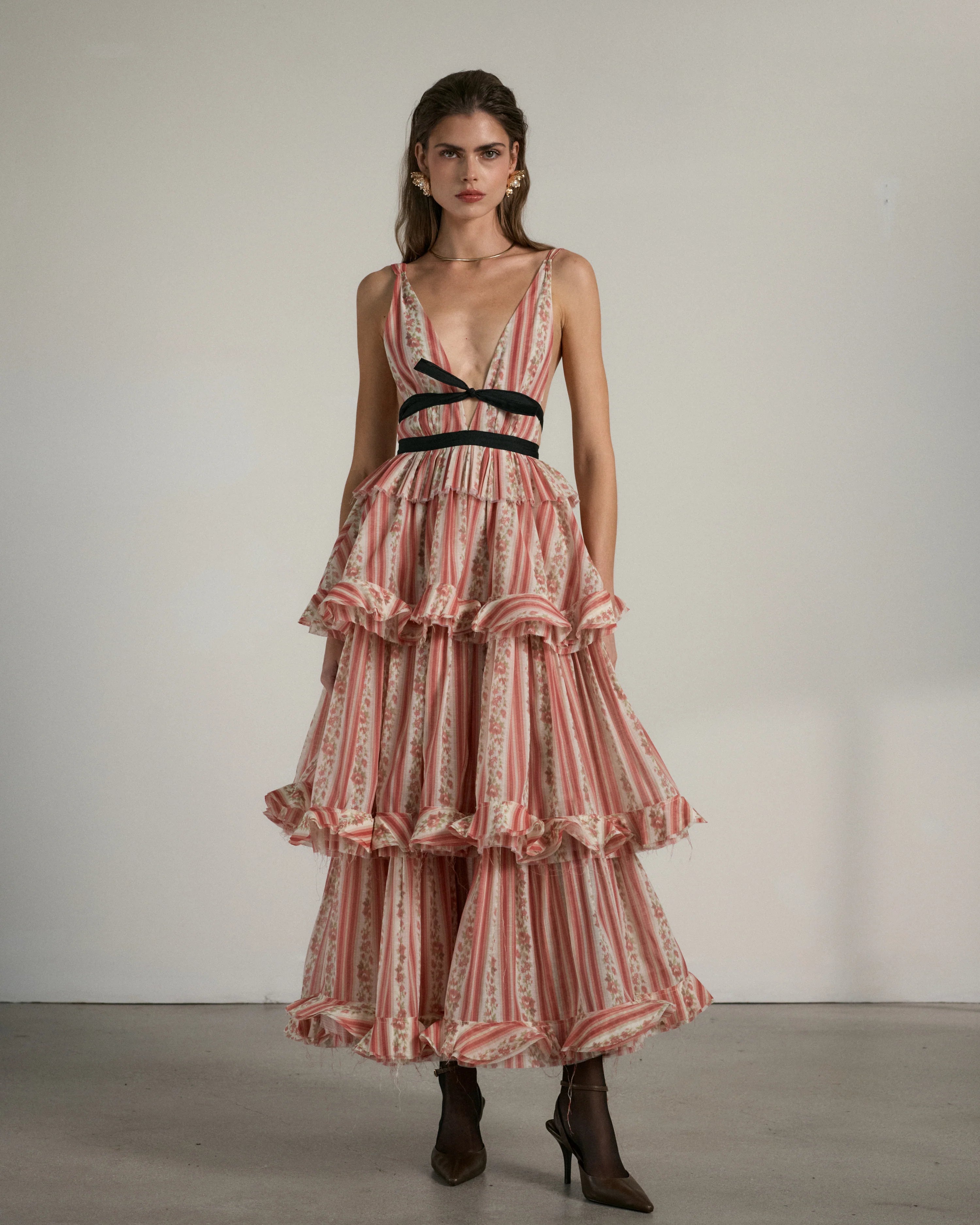 The Valencia Dress - Red Floral Stripe