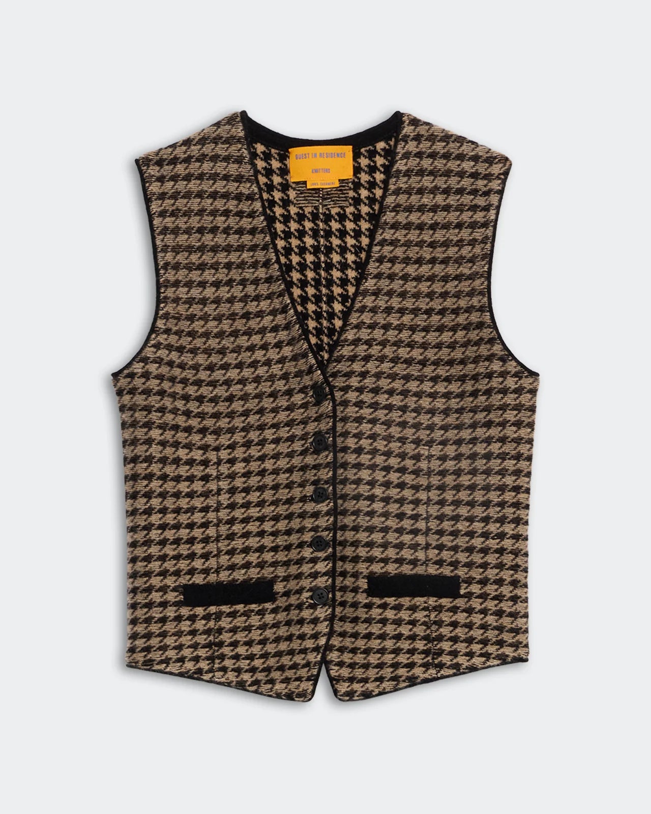 Houndstooth Tailored Vest - Black / Dune