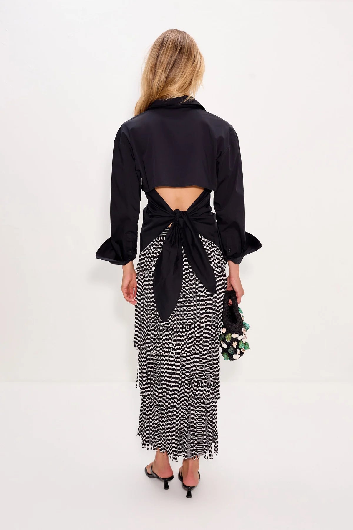 Za Za Knit Fringe Skirt - Black/White Space Dye
