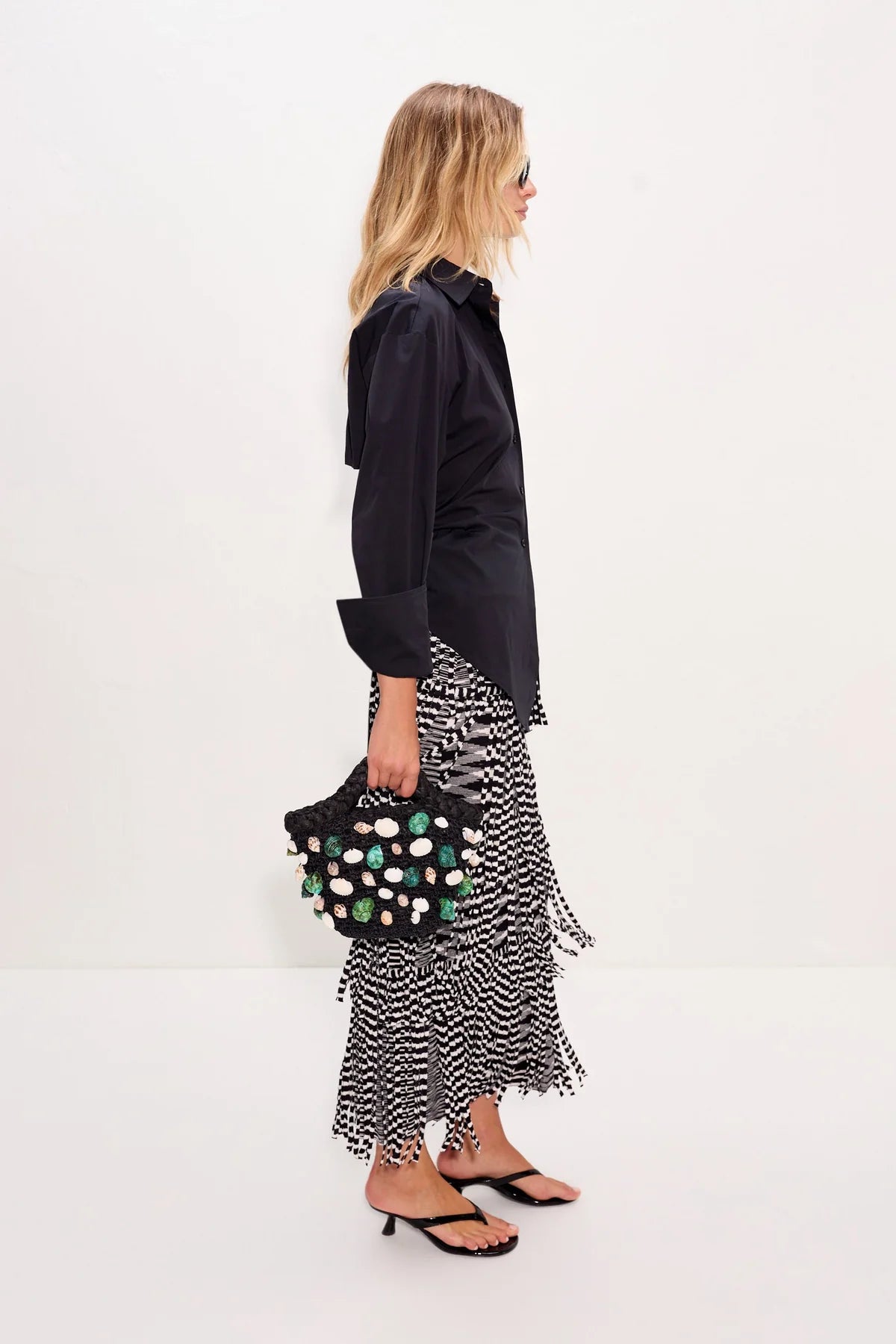 Za Za Knit Fringe Skirt - Black/White Space Dye