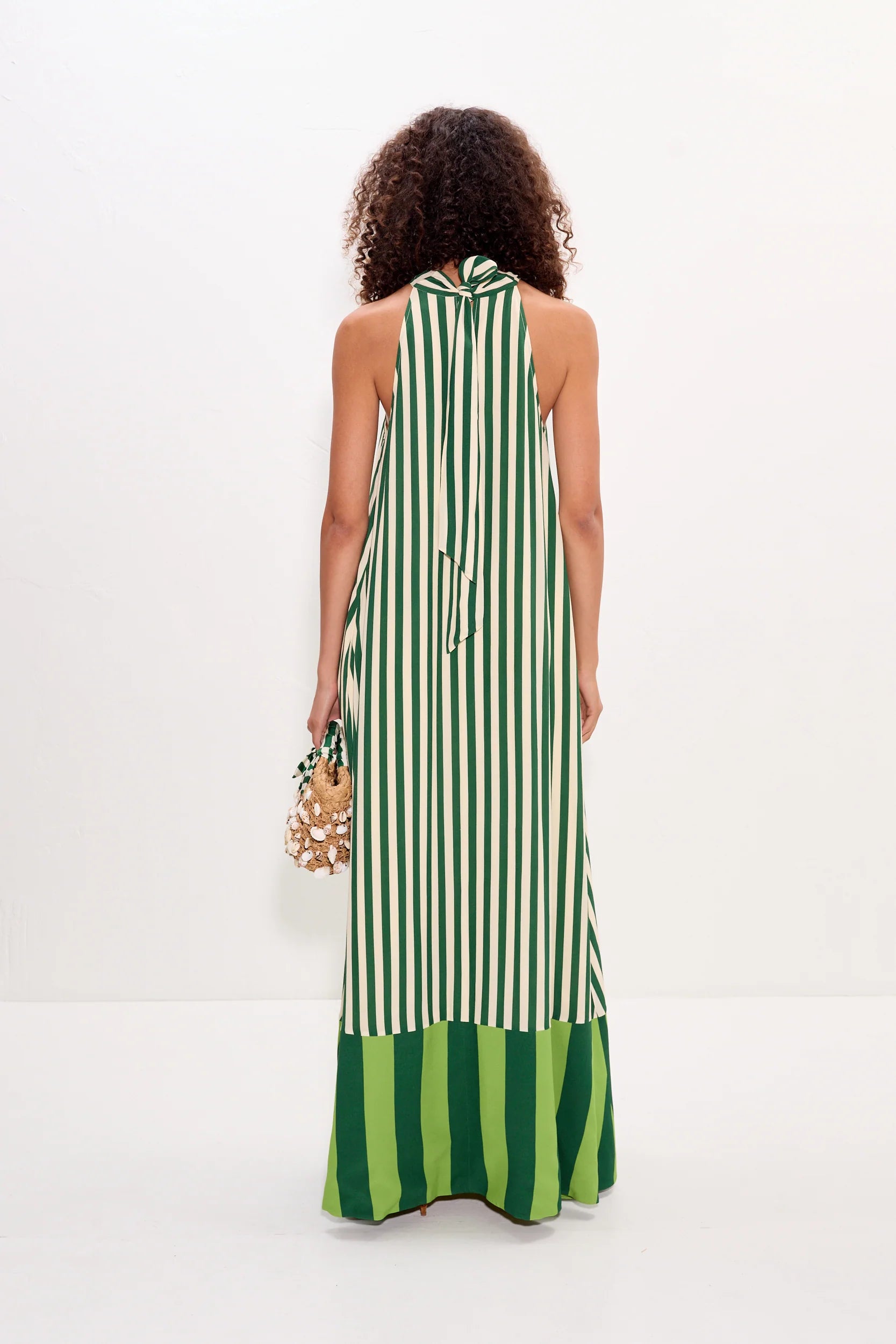 Mona Crepe Dress - Green Stripe Combo