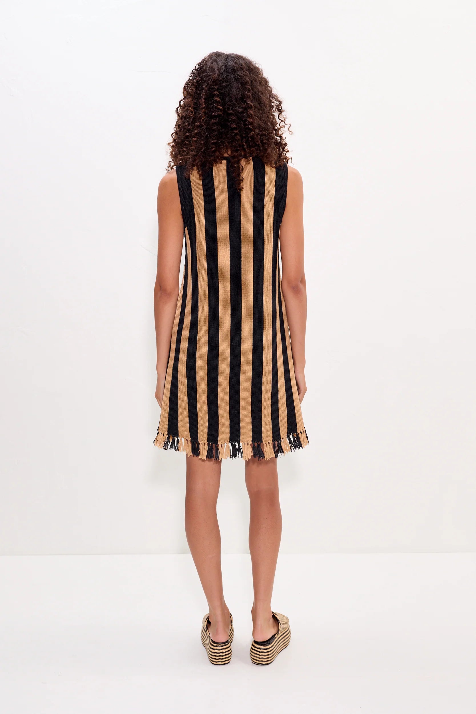 Moji Stripe Tassel Mini Dress - Black/Natural Combo