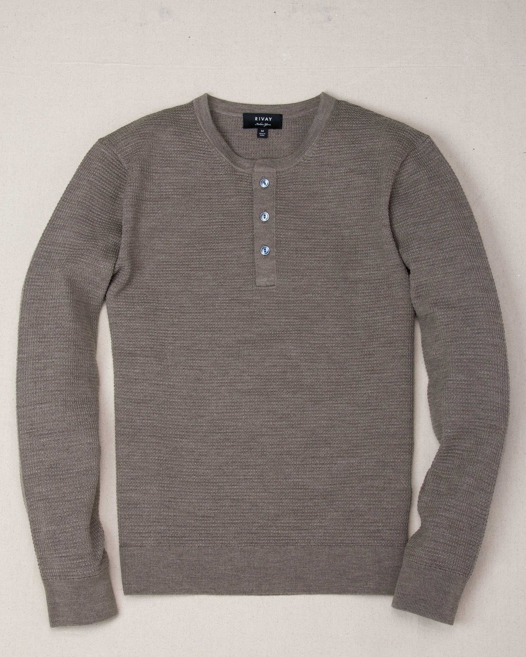 Cody Merino Waffle Henley - Driftwood