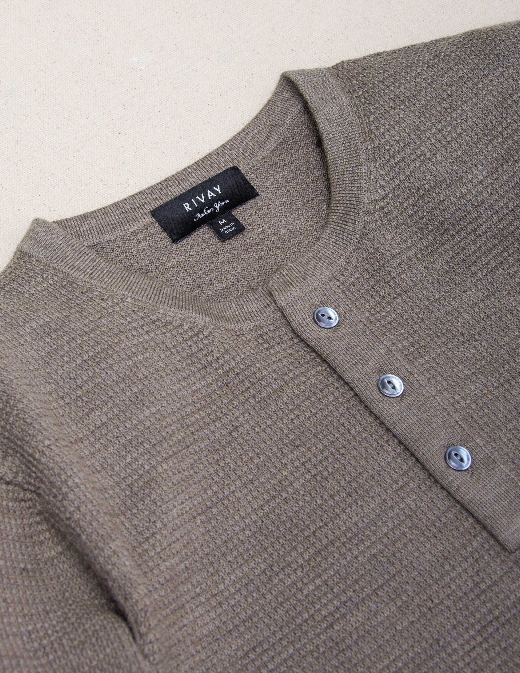 Cody Merino Waffle Henley - Driftwood