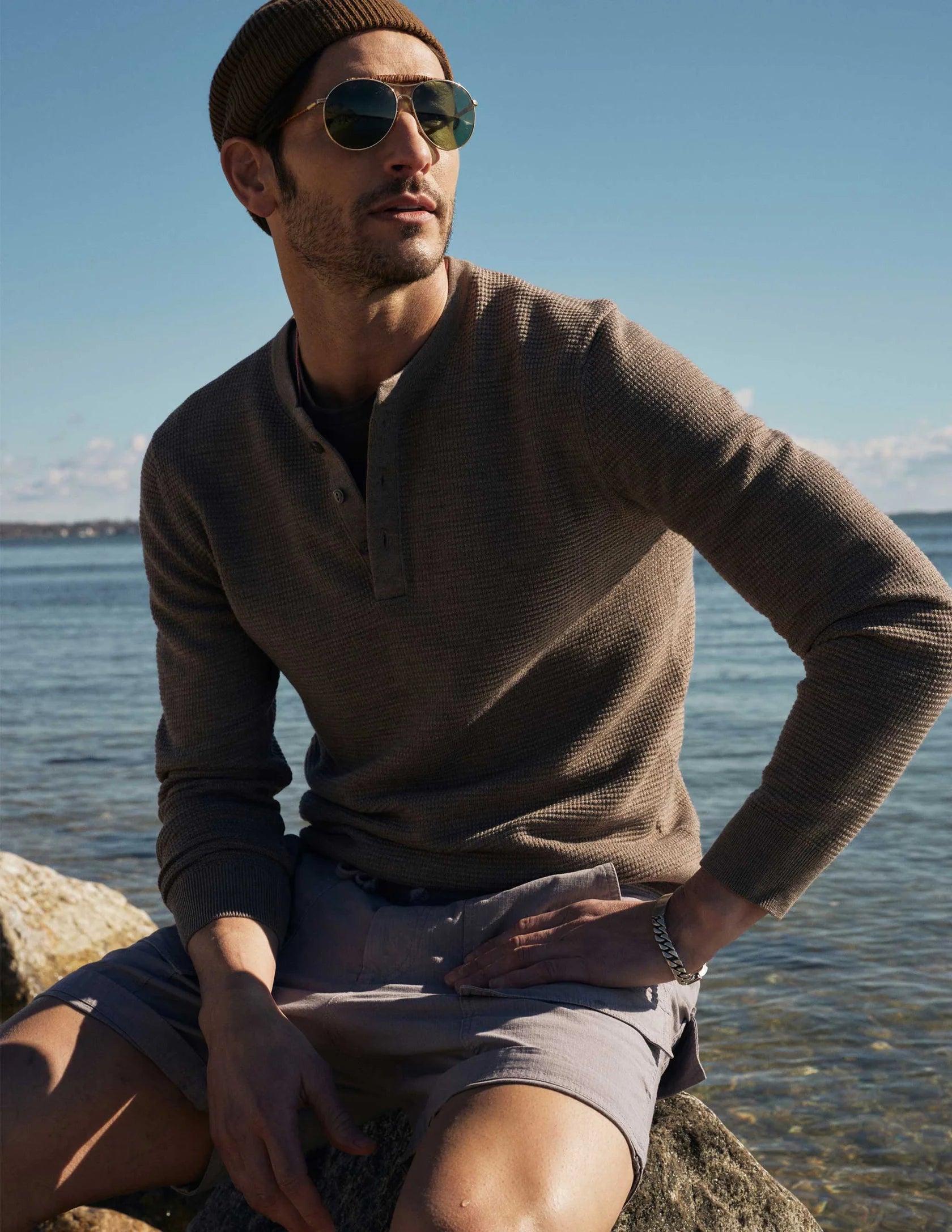 Cody Merino Waffle Henley - Driftwood