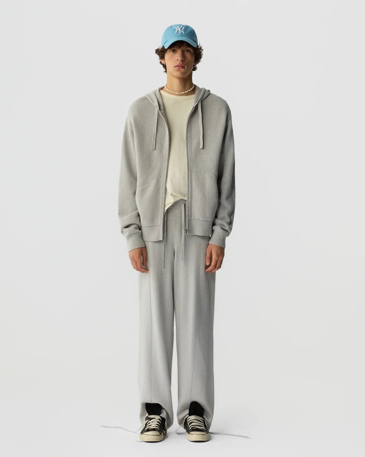 Zip Hoodie in Cotton Cashmere - Stone