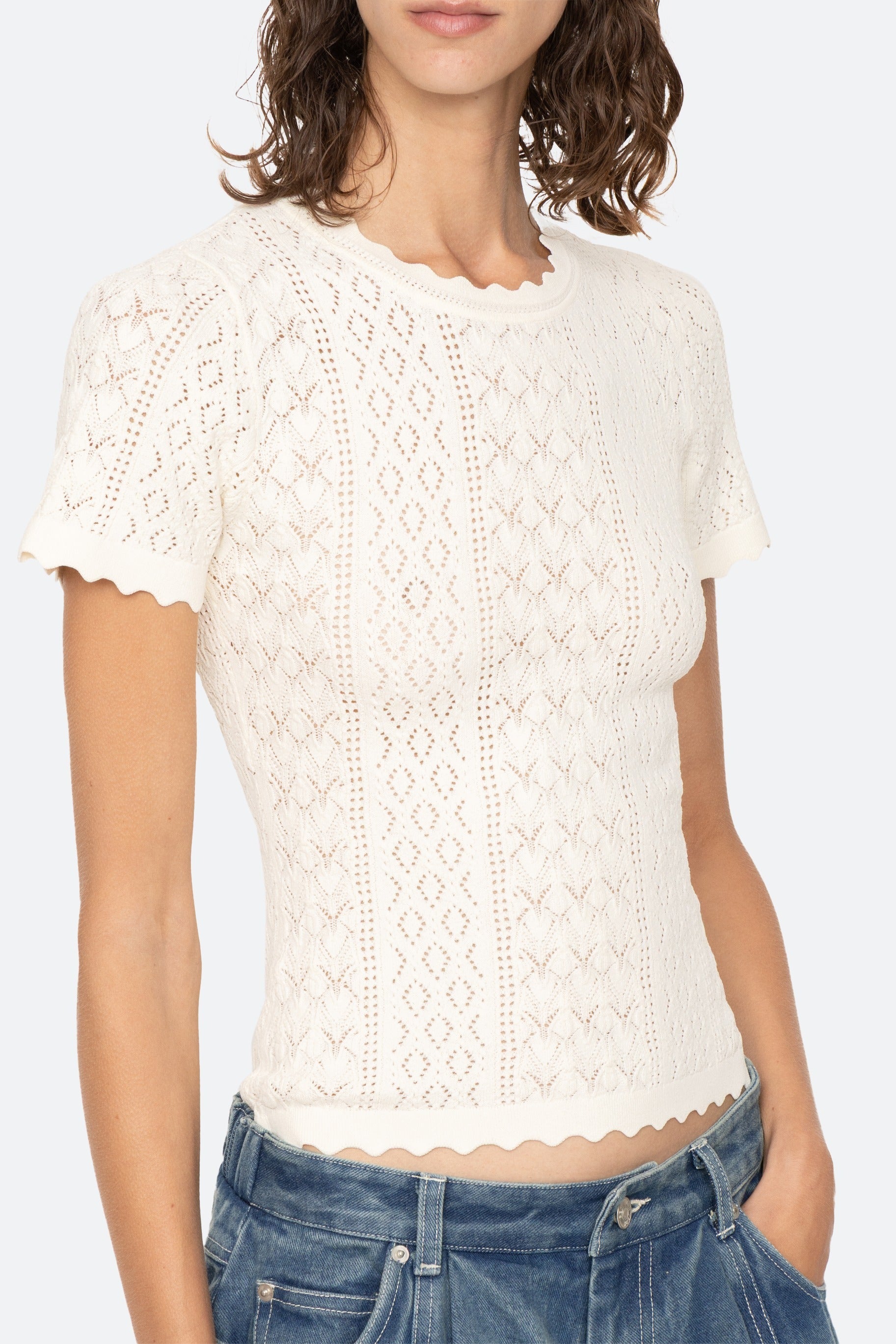 Georgia Knit Short Sleeve Top - Cream