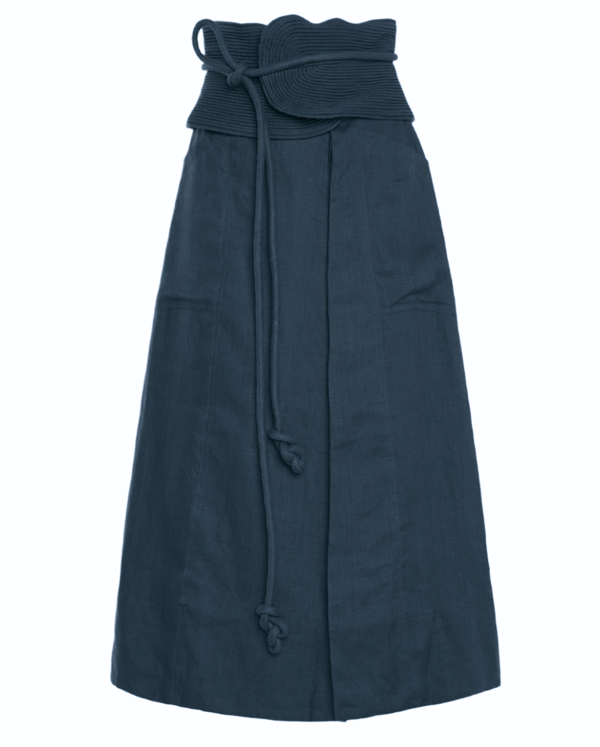 Sintiendo Mucho Belted Linen Midi Skirt - Navy