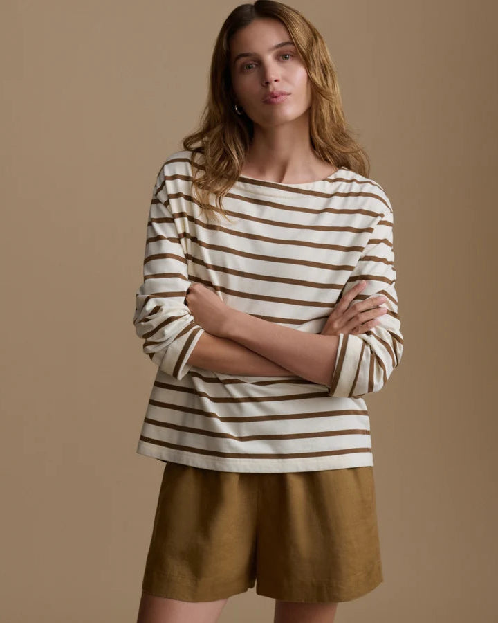Claude Long-Sleeve Tee - Ivory/Hemp Stripe