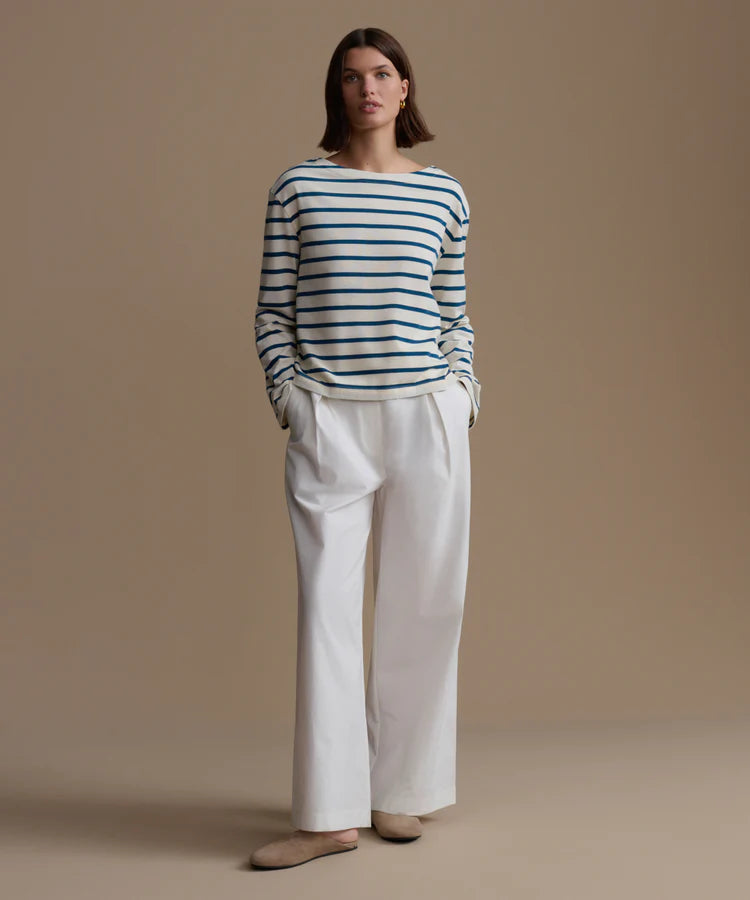 Claude Long-Sleeve Tee - Ivory/Ocean Stripe