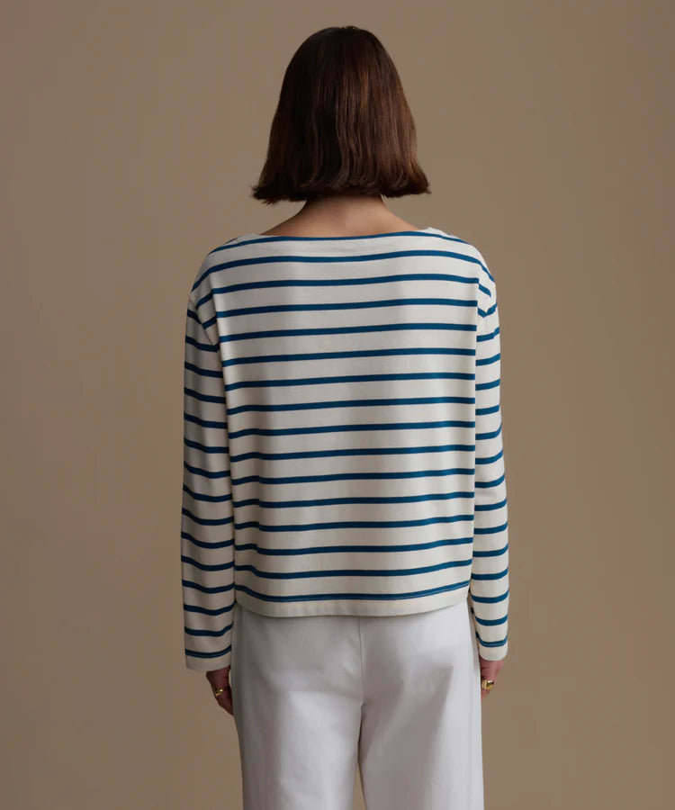 Claude Long-Sleeve Tee - Ivory/Ocean Stripe