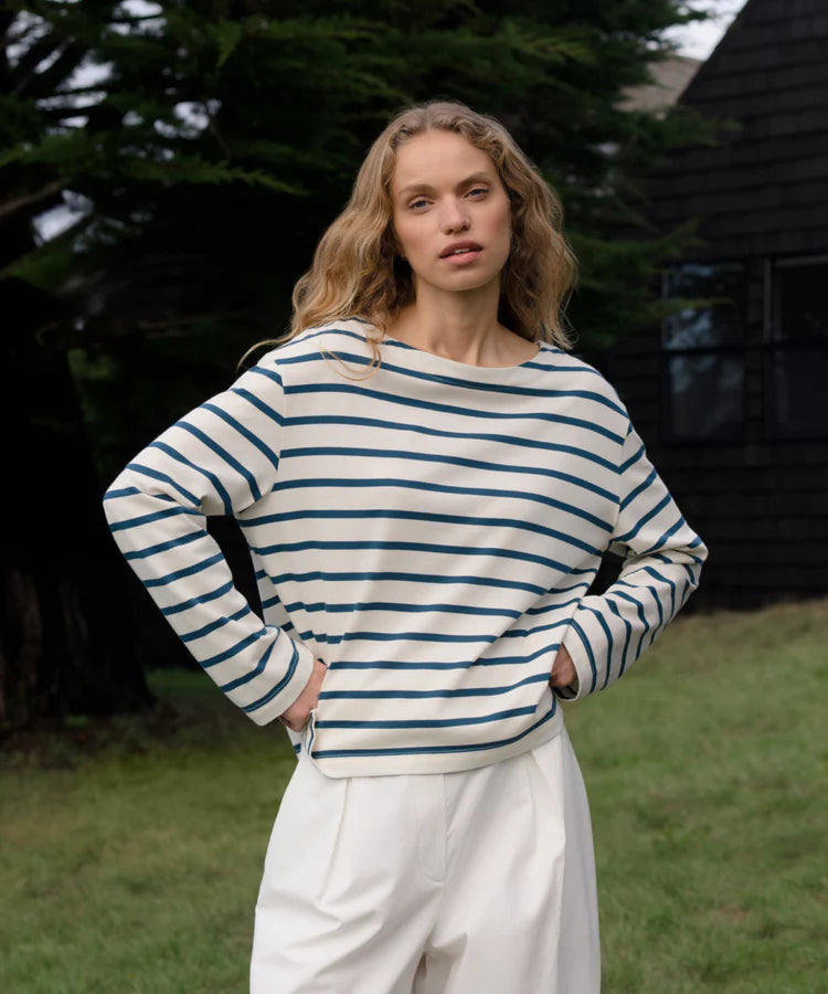 Claude Long-Sleeve Tee - Ivory/Ocean Stripe