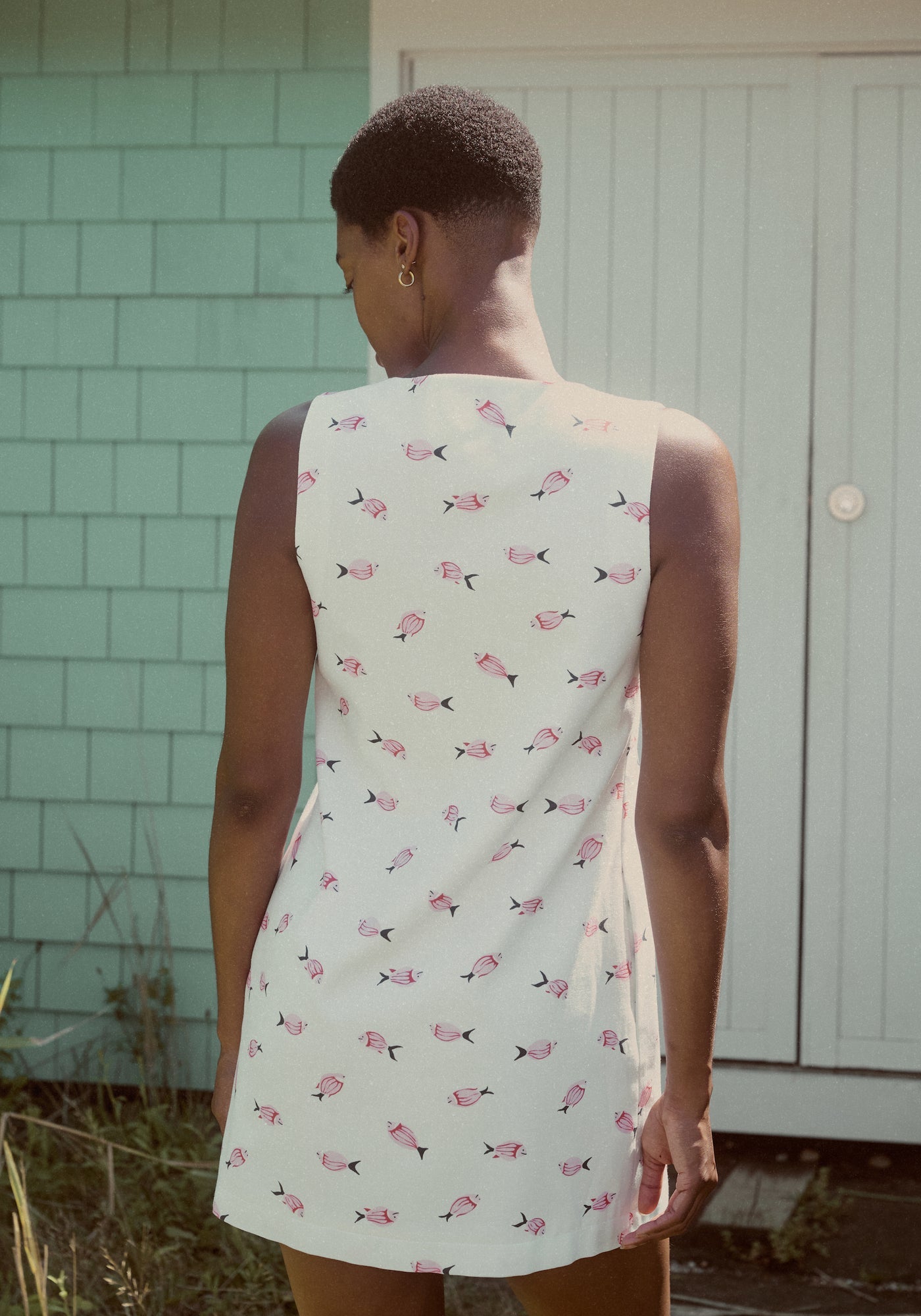 V-Neck Mini Dress - Vintage Red Fish
