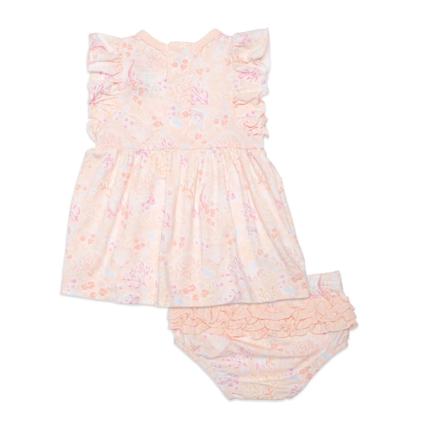 Coral Floral Ruf Sleeve Dress + Diaper Cover