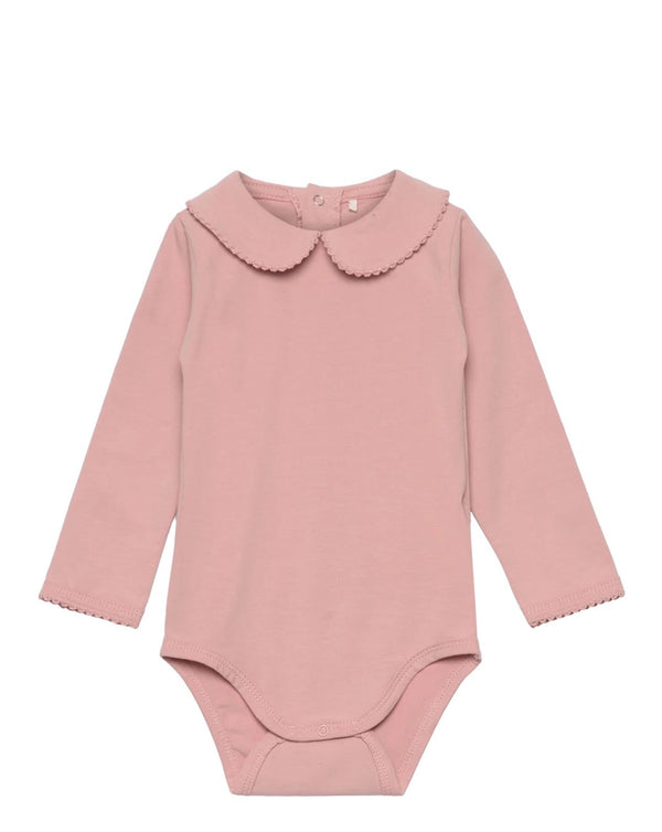 Bodysuit LS with Collar and Sweat Pants Set- Misty Rose