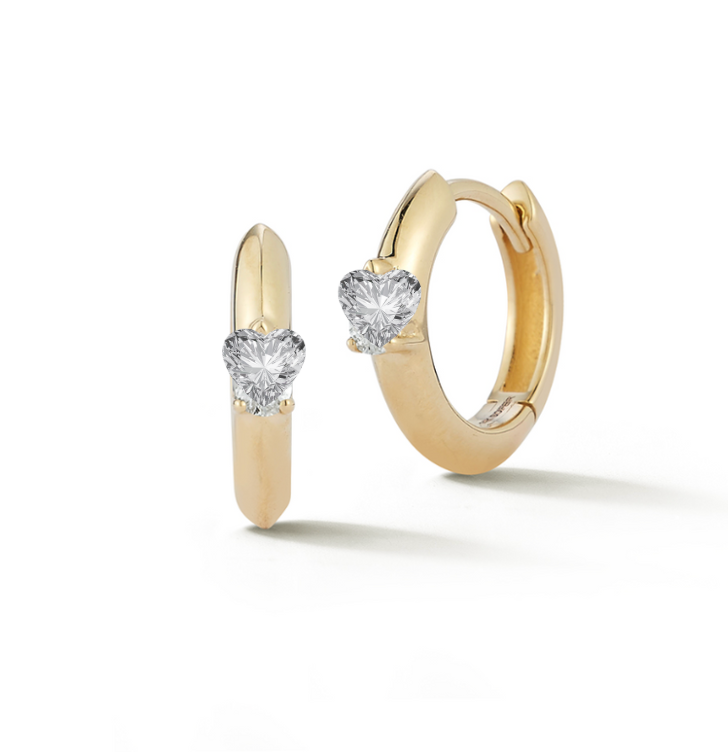 Heart Shaped Diamonds Huggies - Pair