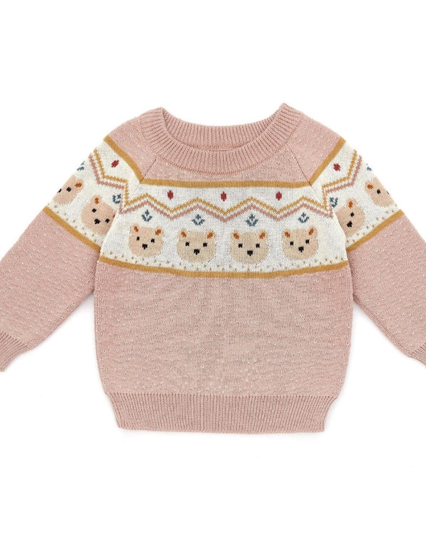 Bear Sweater - Pink & Natural