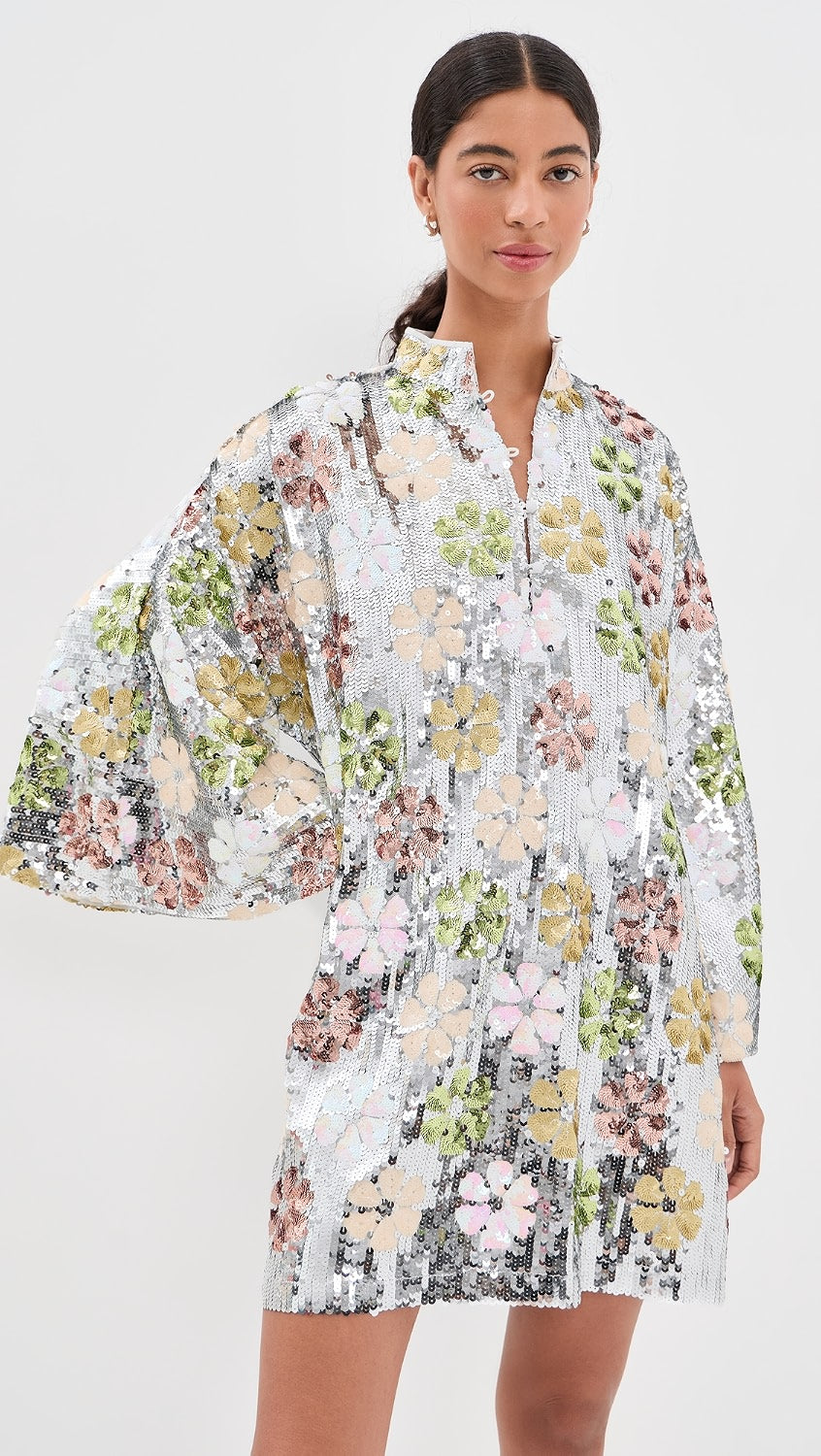 Mini Caftan - Silver Mod Flower Sequin