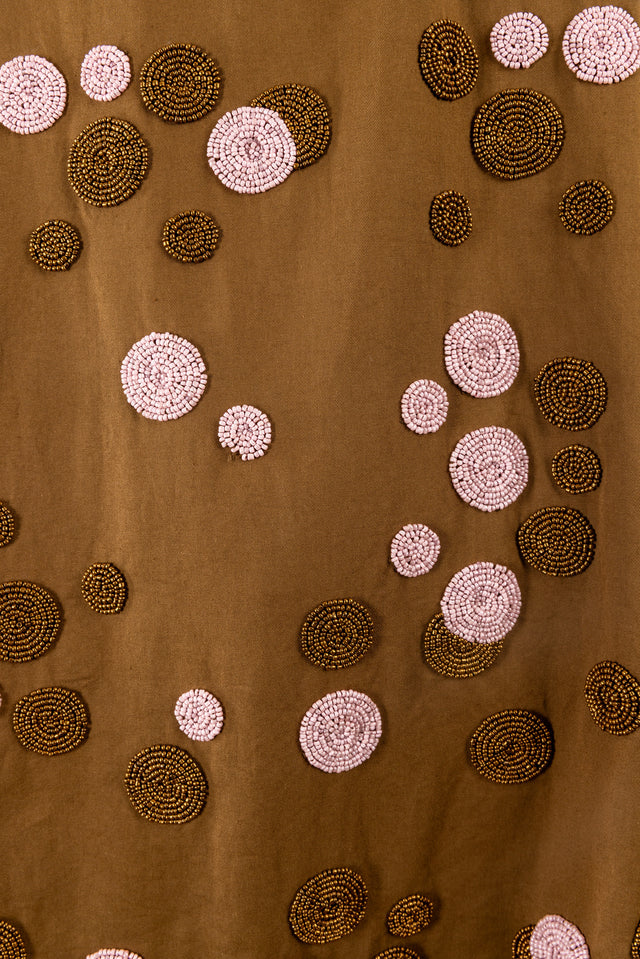 Bronze Beaded Orbit Pleat Dress